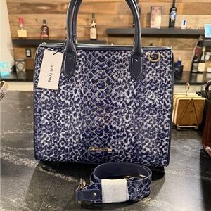 Brahmin Caroline Navy Meadowport Textured Satchel. Authentic/NWT